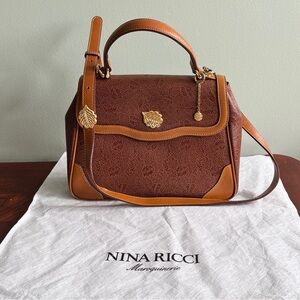 Nina Ricci Two-Tone Brown & Tan Leather Top-Handle Satchel with Shoulder Strap
